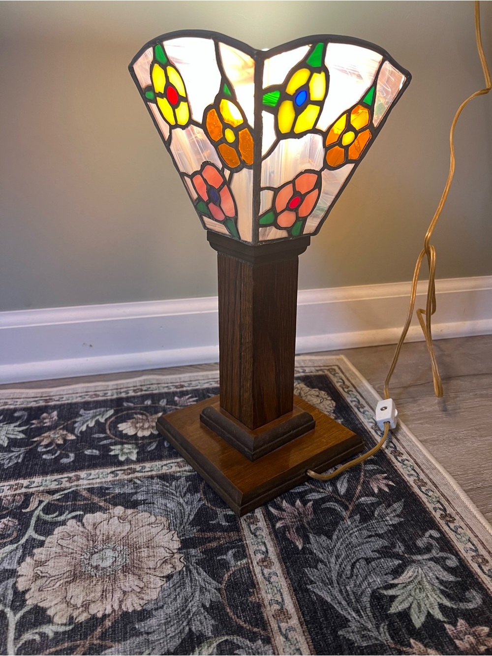 Custom / Homemade Stained Glass Accent Lamp in Multicolor with wood base
